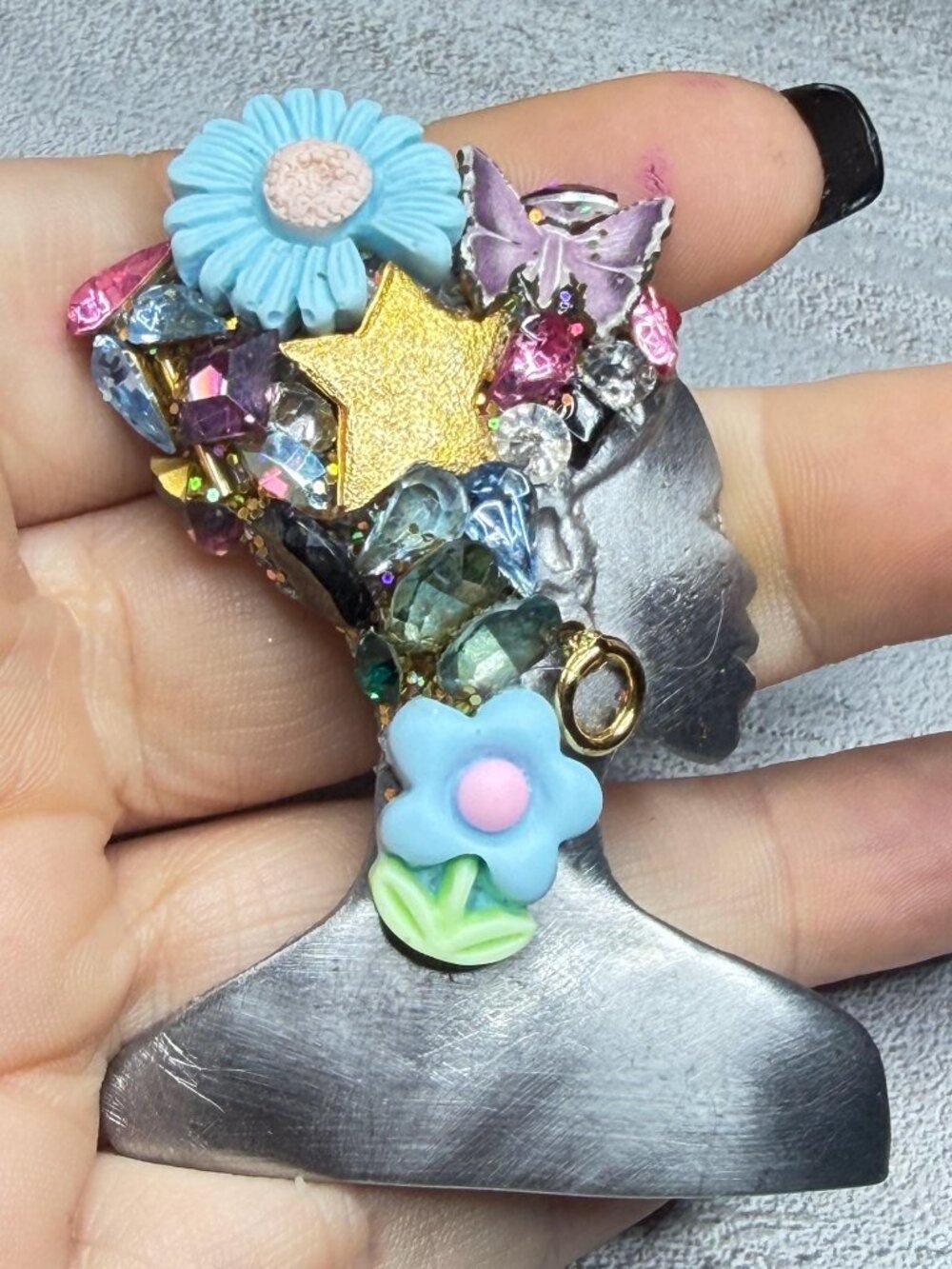 Luigi Ultracraft Lady Profile Brooch OOAK Handmade Mixed Media